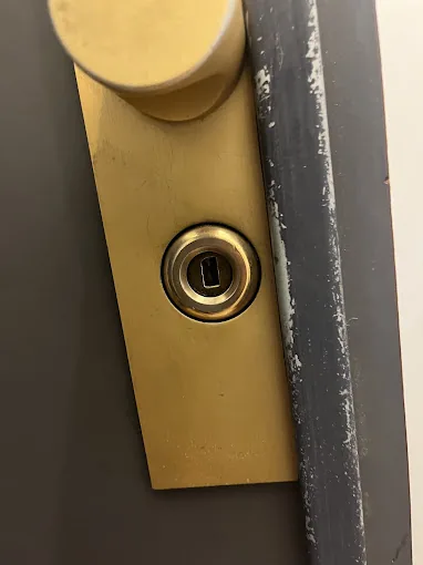 Cylindre de serrure sur plaque en laiton avec bouton de porte